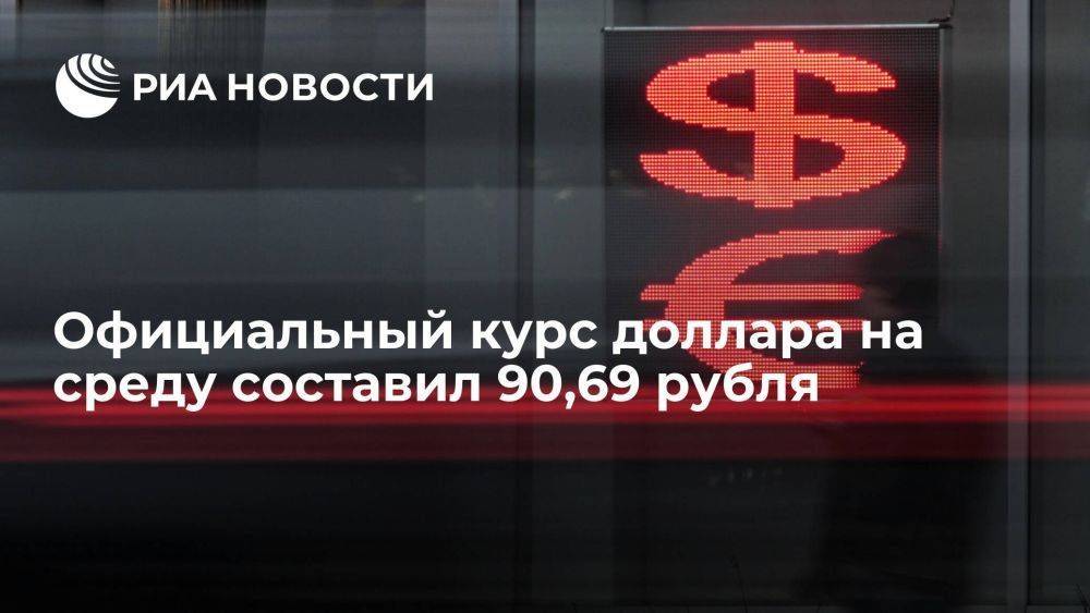 Официальный курс доллара на среду вырос до 90,69 рубля, евро — до 102,03 рубля