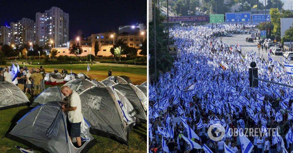 Протесты в Израиле - в Иерусалиме под парламентом сотни противников судебной реформы Нетаньяху поставили палатки - фото, видео