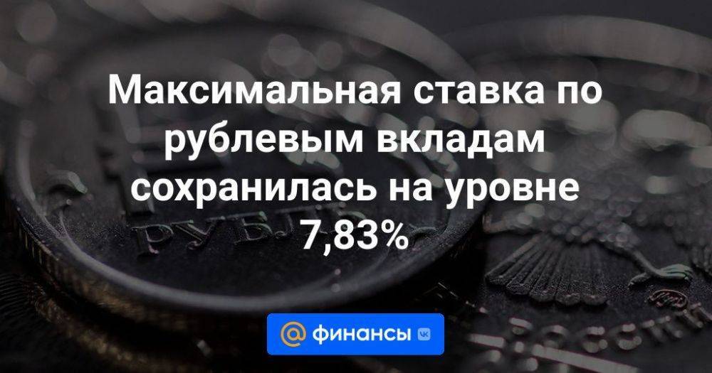 Максимальная ставка по рублевым вкладам сохранилась на уровне 7,83%