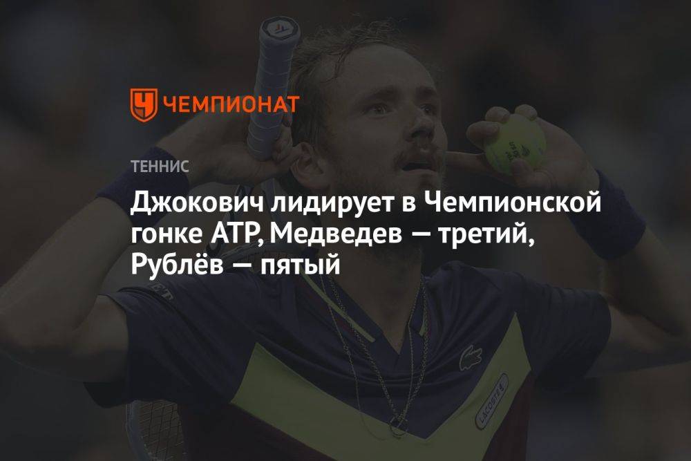 Джокович лидирует в Чемпионской гонке ATP, Медведев — третий, Рублёв — пятый