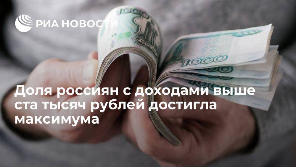 Доля россиян с доходами выше ста тысяч рублей выросла до 7,4% в 2022 году