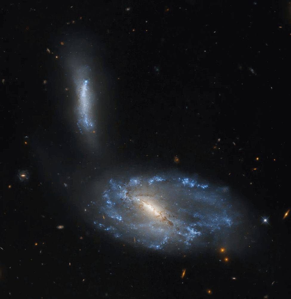 На новом снимке «Хаббла» сияет пара взаимодействующих галактик NGC 5410 и UGC 8932