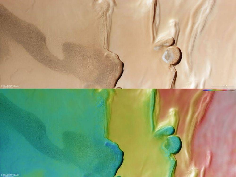 Из песка и льда: Mars Express сфотографировал дюны и утесы на северном полюсе Марса