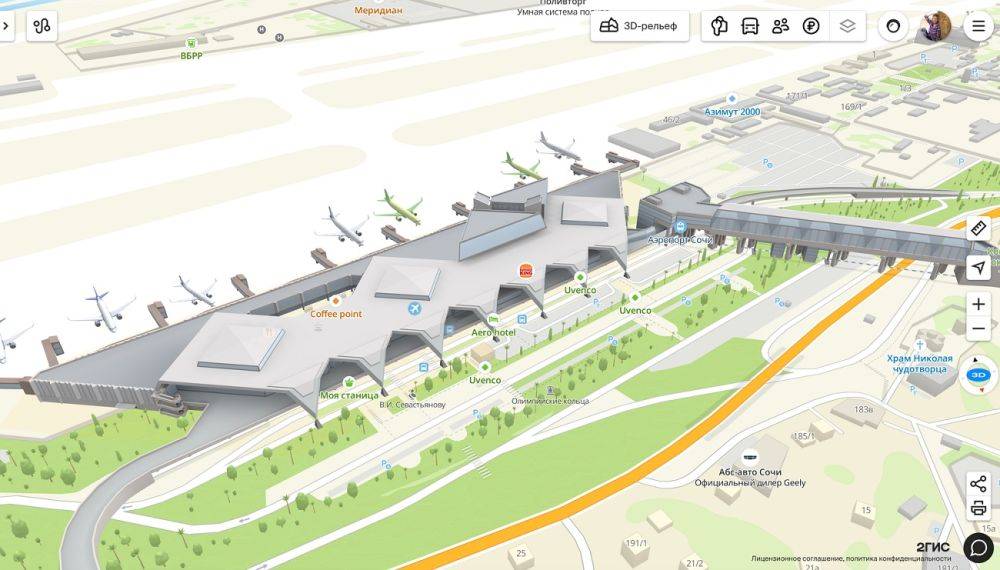 В 2ГИС появилась первая реалистичная 3D-модель аэропорта в России