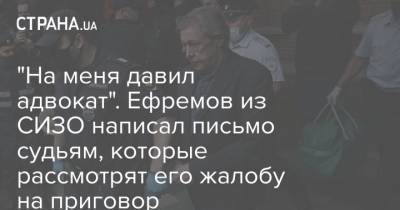 "На меня давил адвокат". Ефремов из СИЗО написал письмо судьям, которые рассмотрят его жалобу на приговор