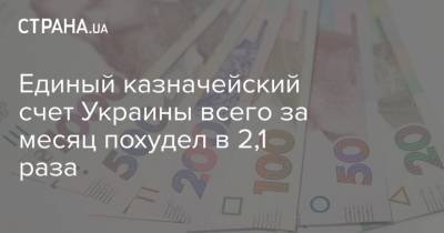 Единый казначейский счет Украины всего за месяц похудел в 2,1 раза