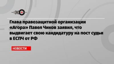 Глава правозащитной организации «Агора» Павел Чиков заявил, что выдвигает свою кандидатуру на пост судьи в ЕСПЧ от РФ