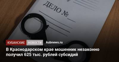 В Краснодарском крае мошенник незаконно получил 625 тыс. рублей субсидий