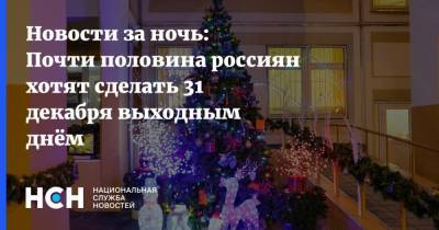 Новости за ночь: Почти половина россиян хотят сделать 31 декабря выходным днём