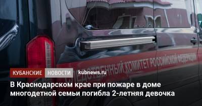 В Краснодарском крае при пожаре в доме многодетной семьи погибла 2-летняя девочка