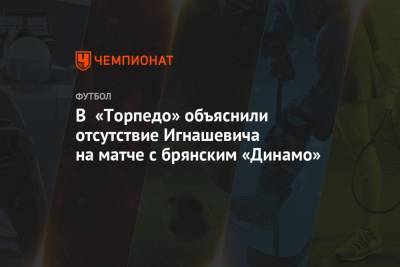 В «Торпедо» объяснили отсутствие Игнашевича на матче c брянским «Динамо»