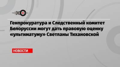 Генпрокуратура и Следственный комитет Белоруссии могут дать правовую оценку «ультиматуму» Светланы Тихановской