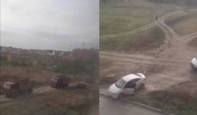 Водители Тюмень объезжают огромную пробку на Московском тракте используя просеку