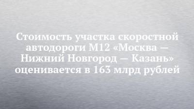 Стоимость участка скоростной автодороги М12 «Москва — Нижний Новгород — Казань» оценивается в 163 млрд рублей