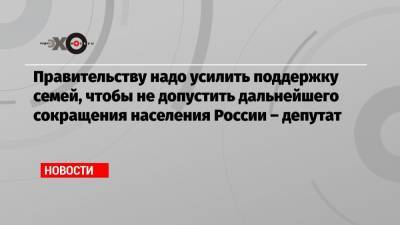 Правительству надо усилить поддержку семей, чтобы не допустить дальнейшего сокращения населения России – депутат