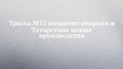 Трасса М12 позволит открыть в Татарстане новые производства