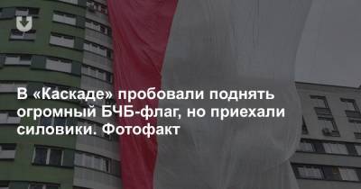 В «Каскаде» пробовали поднять огромный БЧБ-флаг, но приехали силовики. Фотофакт - news.tut.by - Минск