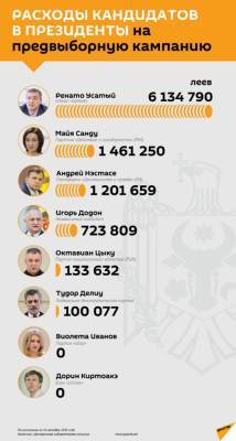 Опубликованы расходы на предвыборную компанию кандидатов в президенты Молдавии