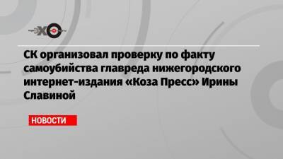 СК организовал проверку по факту самоубийства главреда нижегородского интернет-издания «Коза Пресс» Ирины Славиной
