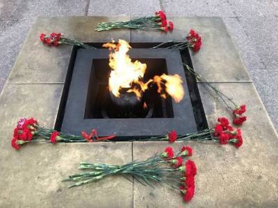 Под Липецком дети поводили хоровод вокруг вечного огня и сожгли венки на мемориале