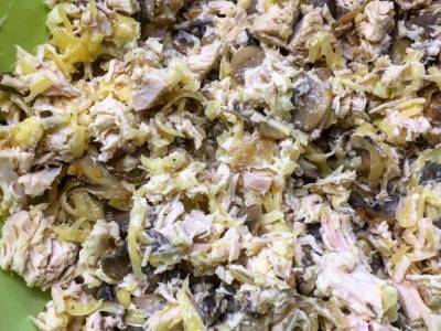 «Сытно и вкусно»: грибной салат с курицей