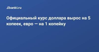 Официальный курс доллара вырос на 5 копеек, евро — на 1 копейку