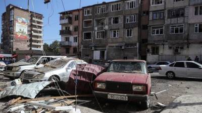 Видео последствий авиаудара по столице Нагорного Карабаха