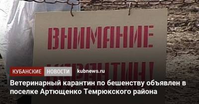 Ветеринарный карантин по бешенству объявлен в поселке Артющенко Темрюкского района