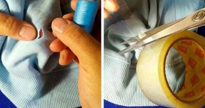 Полезный трюк: как с помощью скотча красиво зашить дырку на ткани