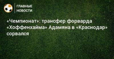 «Чемпионат»: трансфер форварда «Хоффенхайма» Адамяна в «Краснодар» сорвался