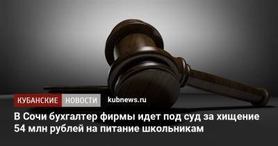 В Сочи бухгалтер фирмы идет под суд за хищение 54 млн рублей на питание школьникам