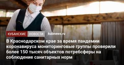 В Краснодарском крае за время пандемии коронавируса мониторинговые группы проверили более 150 тысяч объектов потребсферы на соблюдение санитарных норм