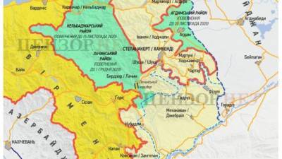 Какие территории Нагорного Карабаха будет контролировать Армения, а какие - Азербайджан: составлена карта по условиям мирного соглашения
