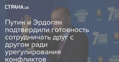 Путин и Эрдоган подтвердили готовность сотрудничать друг с другом ради урегулирования конфликтов
