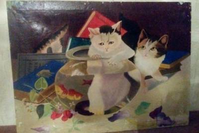 В Новосибирске продают старинную картину с грустными котиками за 65 тысяч