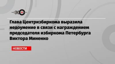 Глава Центризбиркома выразила недоумение в связи с награждением председателя избиркома Петербурга Виктора Миненко