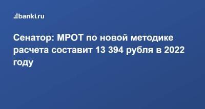 Сенатор: МРОТ по новой методике расчета составит 13 394 рубля в 2022 году