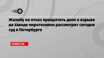 Жалобу на отказ прекратить дело о взрыве на заводе пиротехники рассмотрит сегодня суд в Петербурге