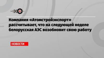 Компания «Атомстройэкспорт» рассчитывает, что на следующей неделе белорусская АЭС возобновит свою работу