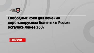 Свободных коек для лечения коронавирусных больных в России осталось менее 20%