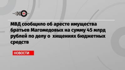 МВД сообщило об аресте имущества братьев Магомедовых на сумму 45 млрд рублей по делу о хищениях бюджетных средств