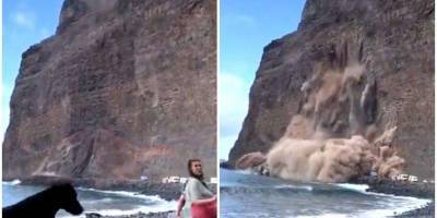 Туристы сняли впечатляющее обрушение скалы на Канарах — видео