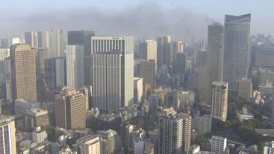 В центре Токио пылает небоскреб