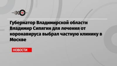 Губернатор Владимирской области Владимир Сипягин для лечения от коронавируса выбрал частную клинику в Москве