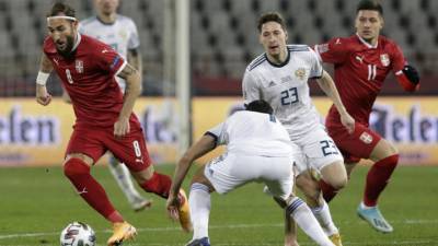 Футболисты Сербии забили россиянам четыре гола в первом тайме