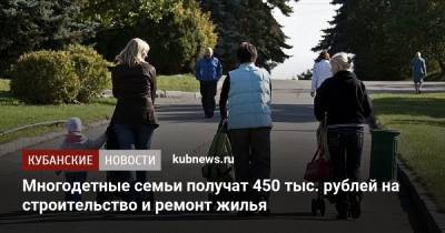 Многодетные семьи получат 450 тыс. рублей на строительство и ремонт жилья