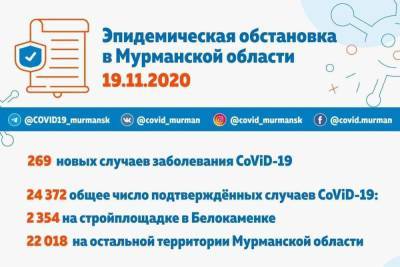 В Мурманской области выявлено 269 новых случаев заражения коронавирусом