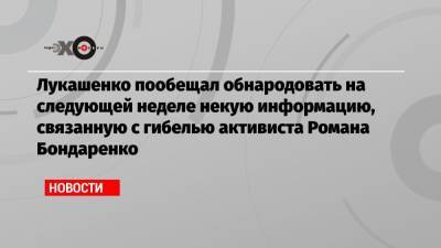 Лукашенко пообещал обнародовать на следующей неделе некую информацию, связанную с гибелью активиста Романа Бондаренко