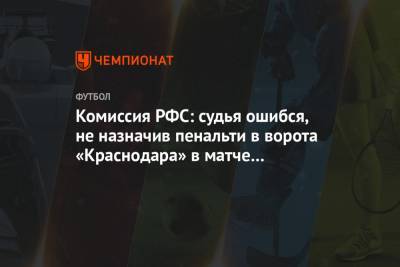 Комиссия РФС: судья ошибся, не назначив пенальти в ворота «Краснодара» в матче с «Зенитом»