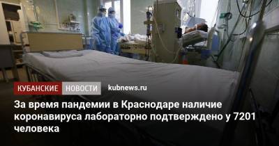 За время пандемии в Краснодаре наличие коронавируса лабораторно подтверждено у 7201 человека